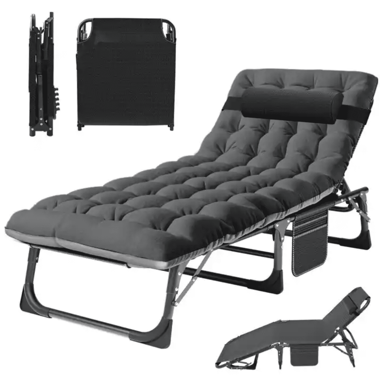 Łóżko Przenośne, Rozkładane, Polowe, kanadyjka z Materacem - Czarne