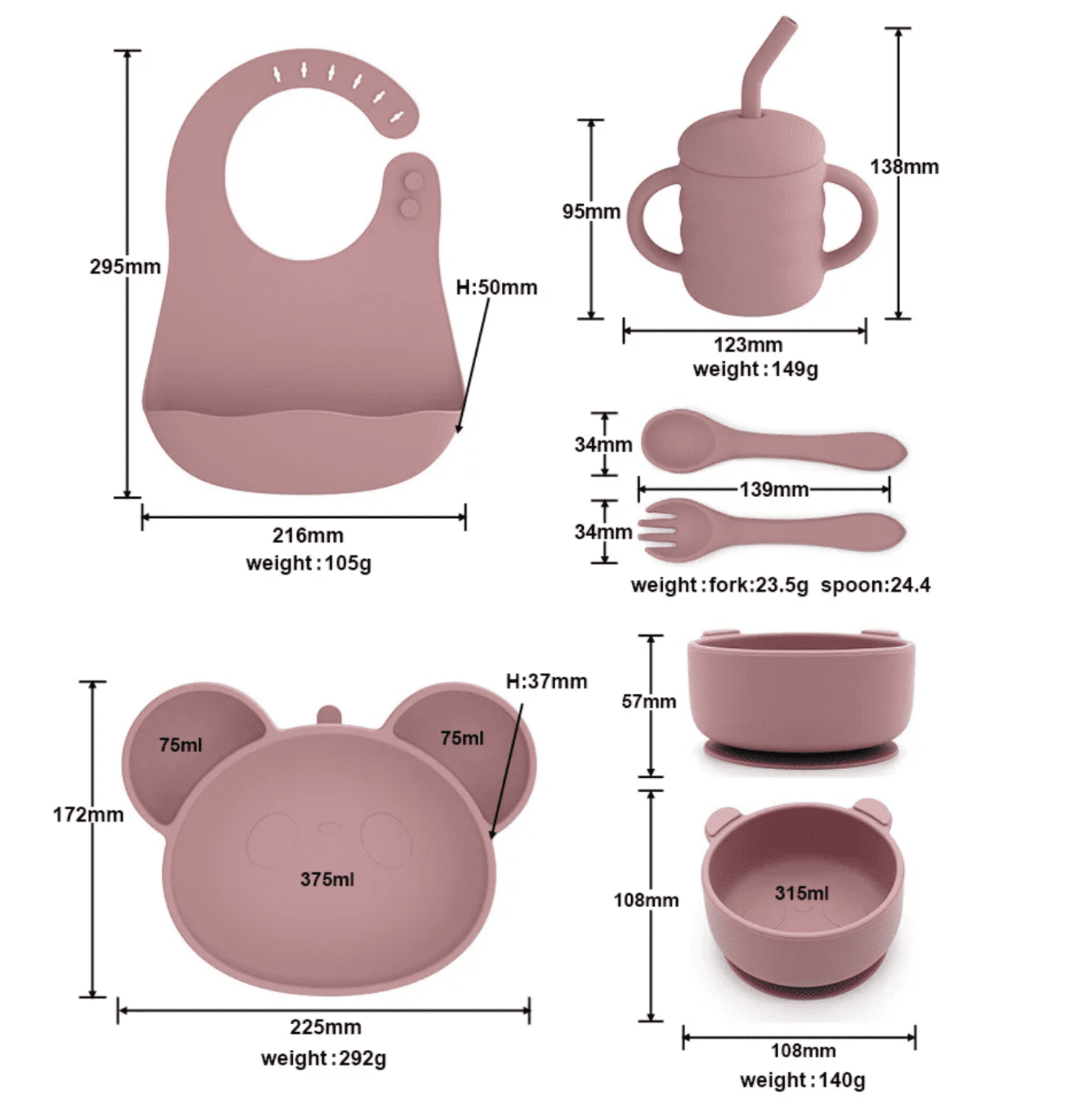 Zestaw Silikonowy Dla Niemowląt dzieci 6 elementów - Niebieski/Szary - obrazek 8
