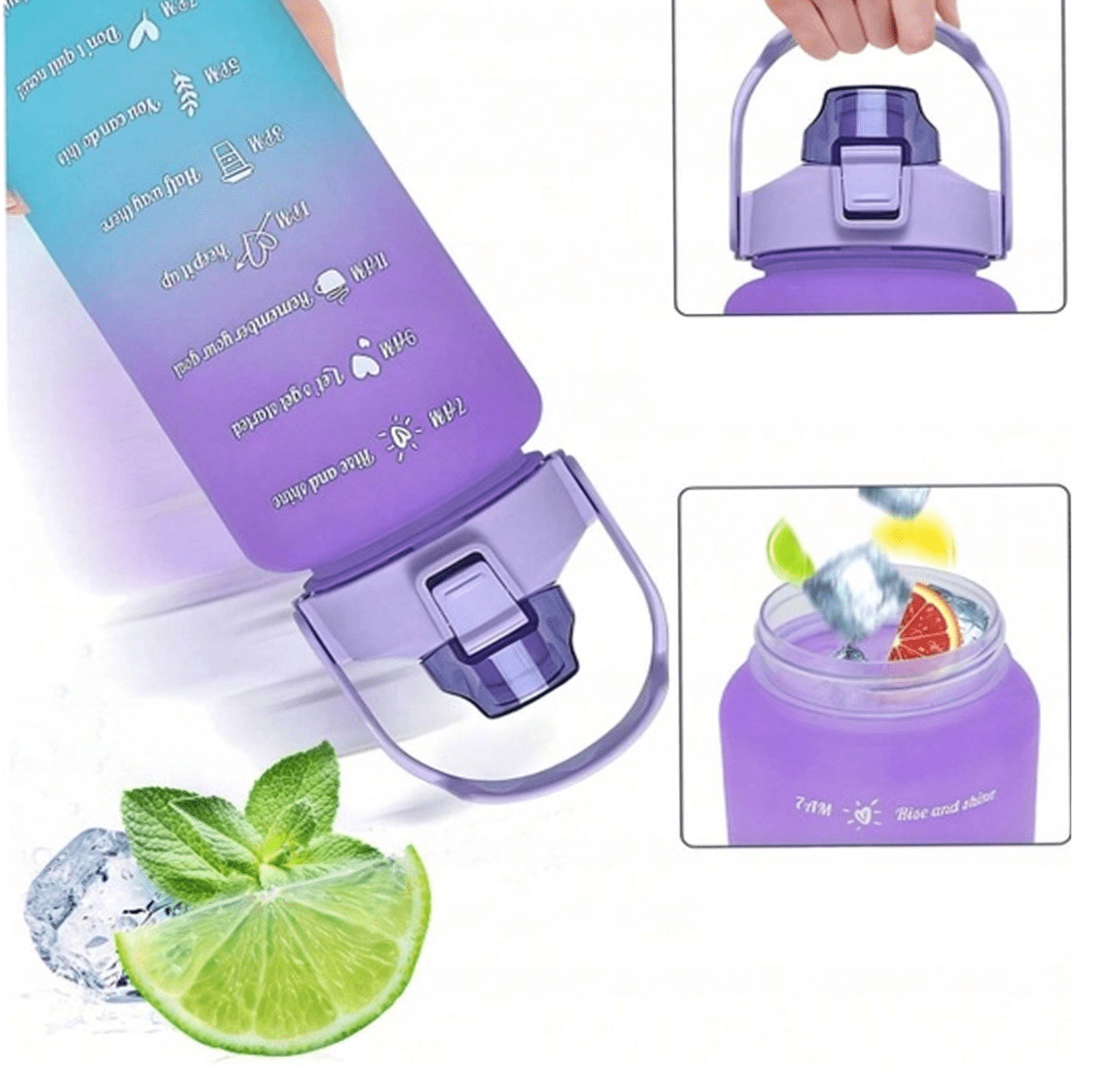 Butelka Motywacyjna Sportowa z Rurką Fitness Siłownia 2000ml+900ml+300ml - 3 szt - obrazek 3