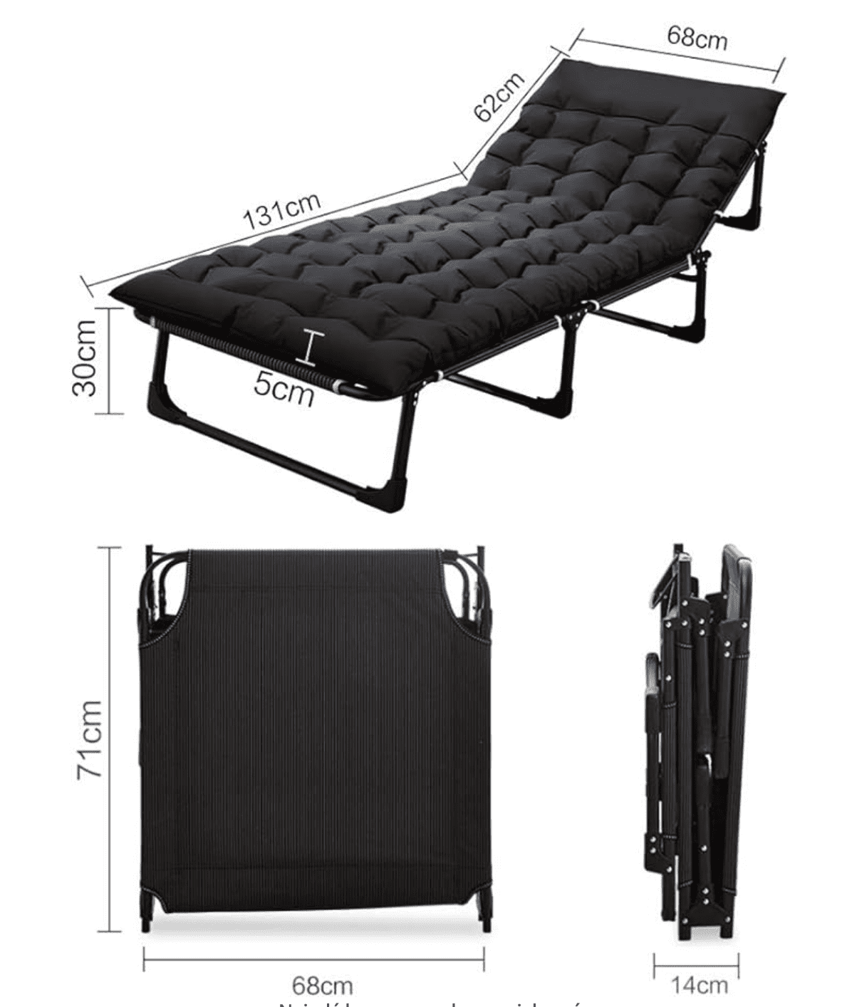 Łóżko Przenośne, Rozkładane, Polowe, kanadyjka z Materacem - Czarne - obrazek 8