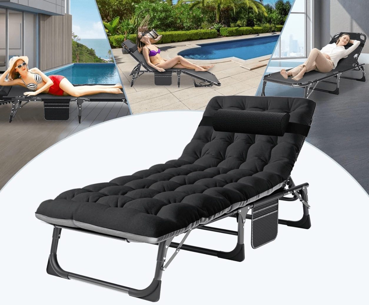 Łóżko Przenośne, Rozkładane, Polowe, kanadyjka z Materacem - Czarne - obrazek 3