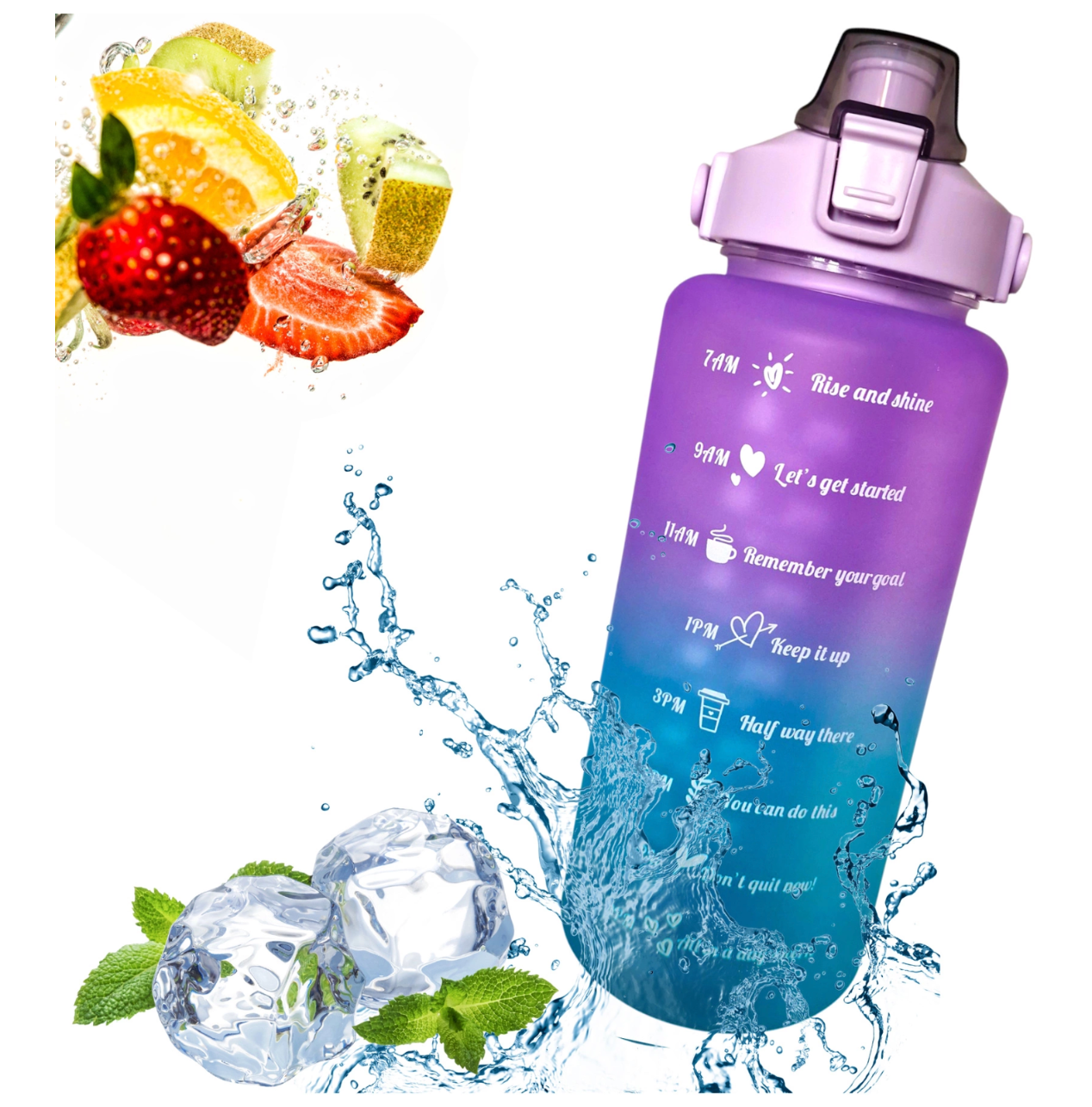 Butelka Motywacyjna Sportowa z Rurką Fitness Siłownia 2000ml+900ml+300ml - 3 szt - obrazek 2