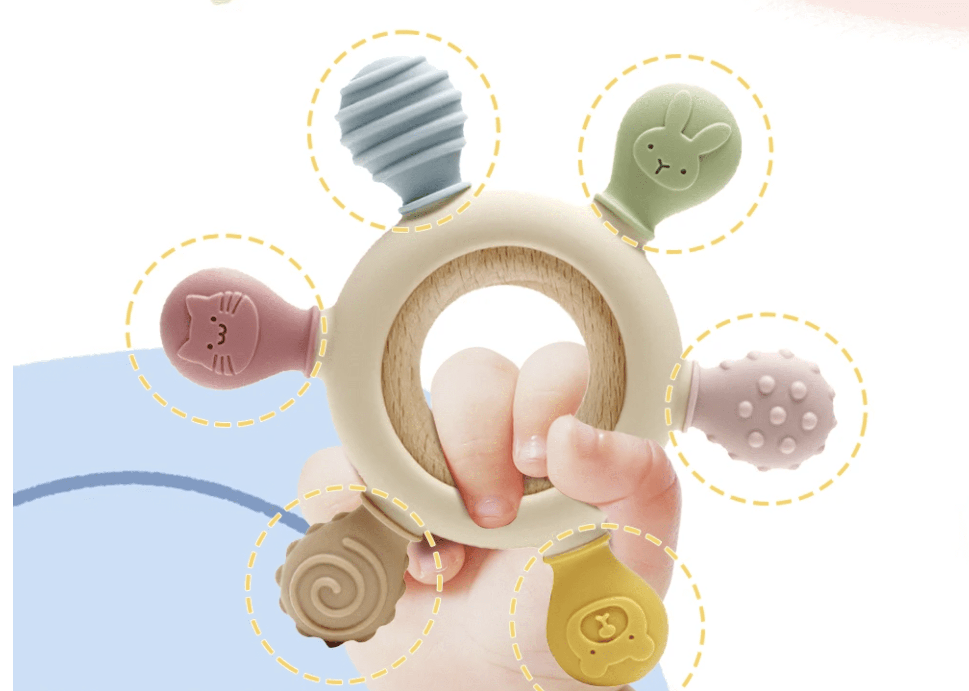 Gryzak Drewniany Silikonowy Na Ząbkowanie 0m+ - obrazek 3