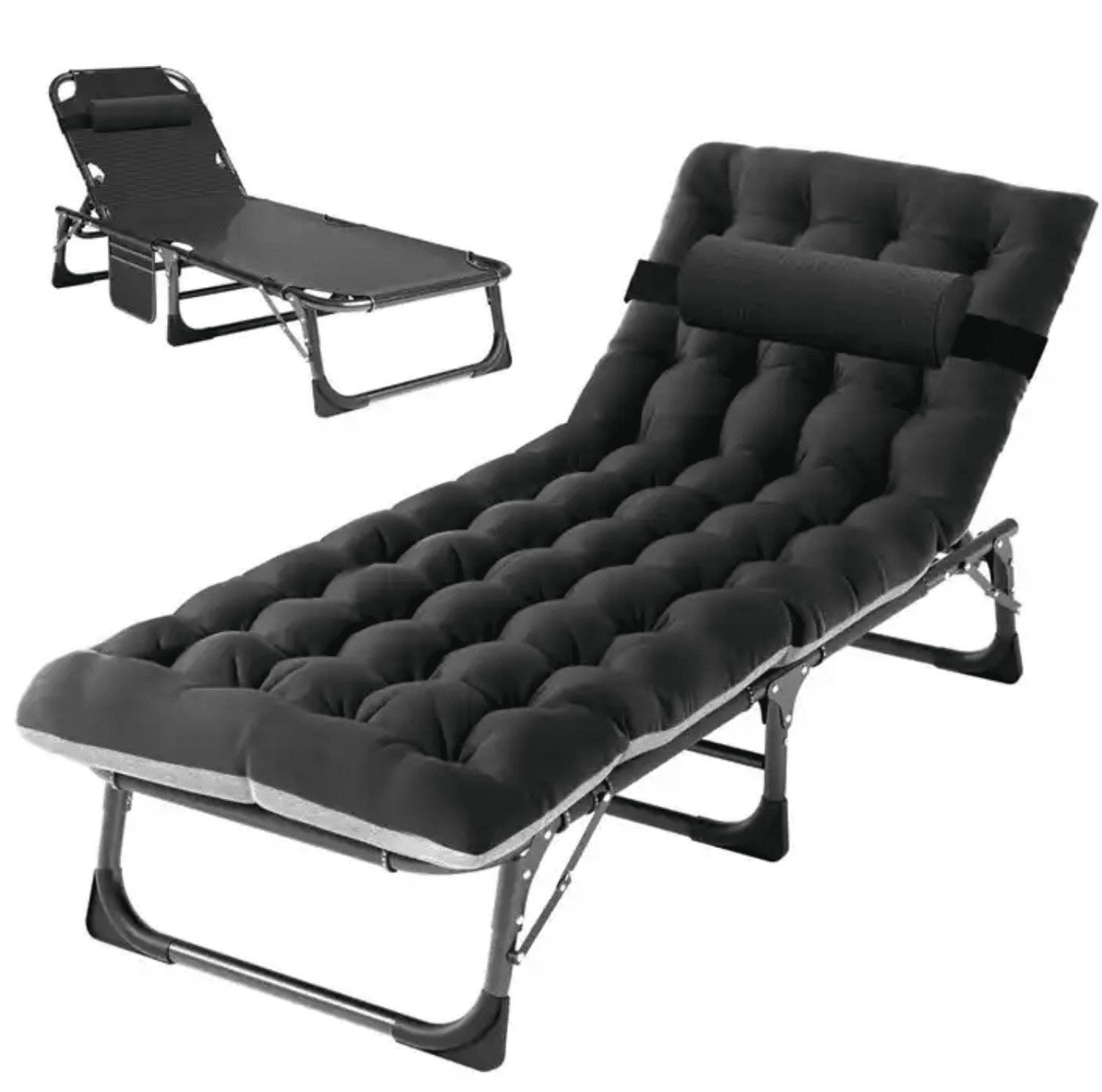 Łóżko Przenośne, Rozkładane, Polowe, kanadyjka z Materacem - Czarne - obrazek 5