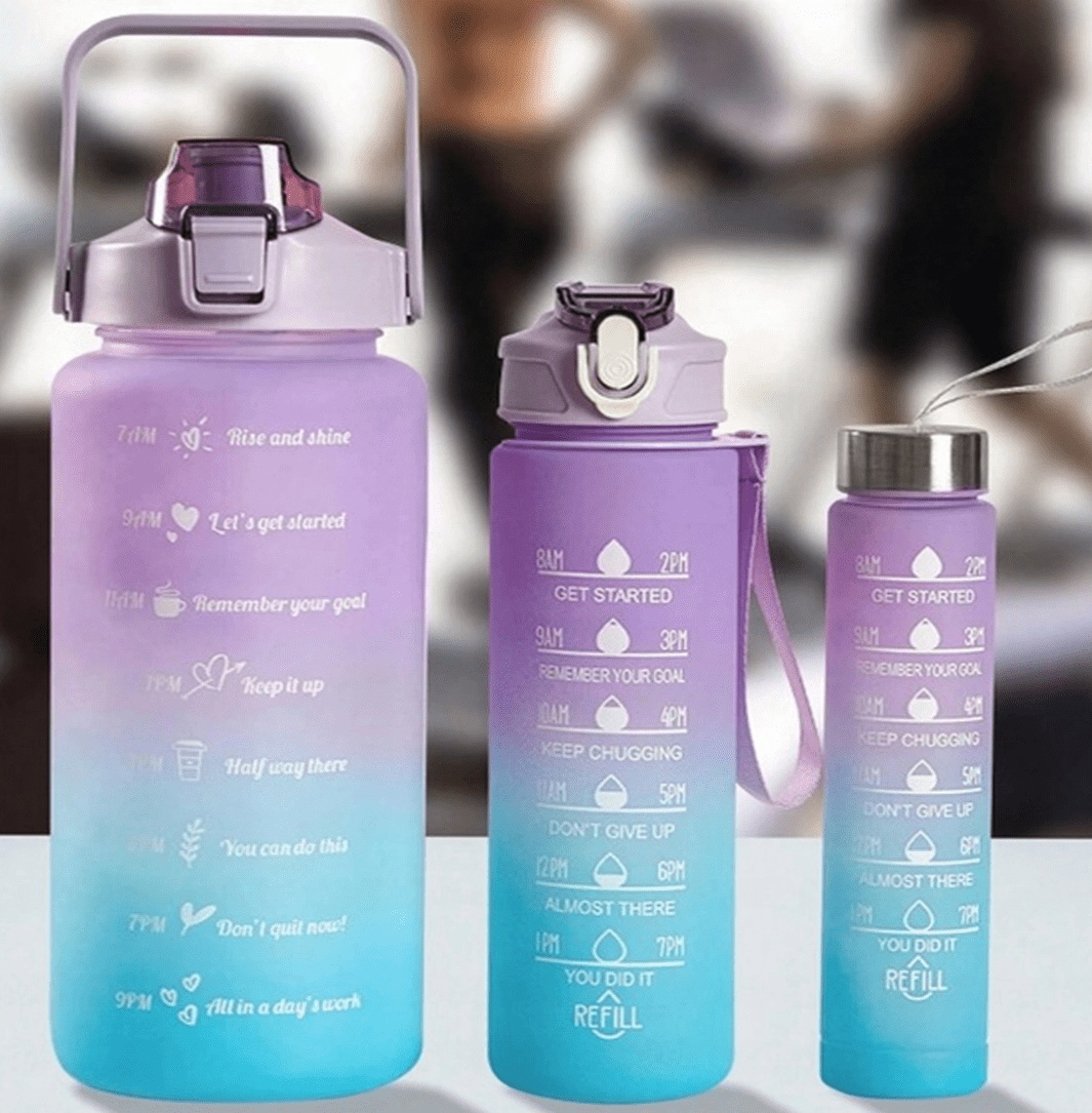Butelka Motywacyjna Sportowa z Rurką Fitness Siłownia 2000ml+900ml+300ml - 3 szt - obrazek 4