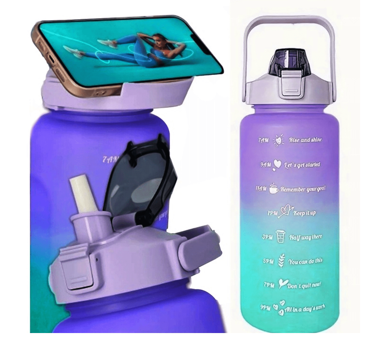 Butelka Motywacyjna Sportowa z Rurką Fitness Siłownia 2000ml+900ml+300ml - 3 szt - obrazek 7