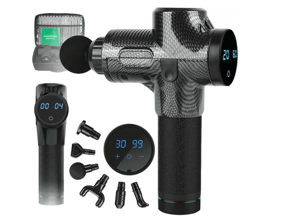 PISTOLET DO MASAŻU MASAŻER DO CIAŁA MASSAGE GUN PRO - KARBON - MOC 100W - obrazek 9