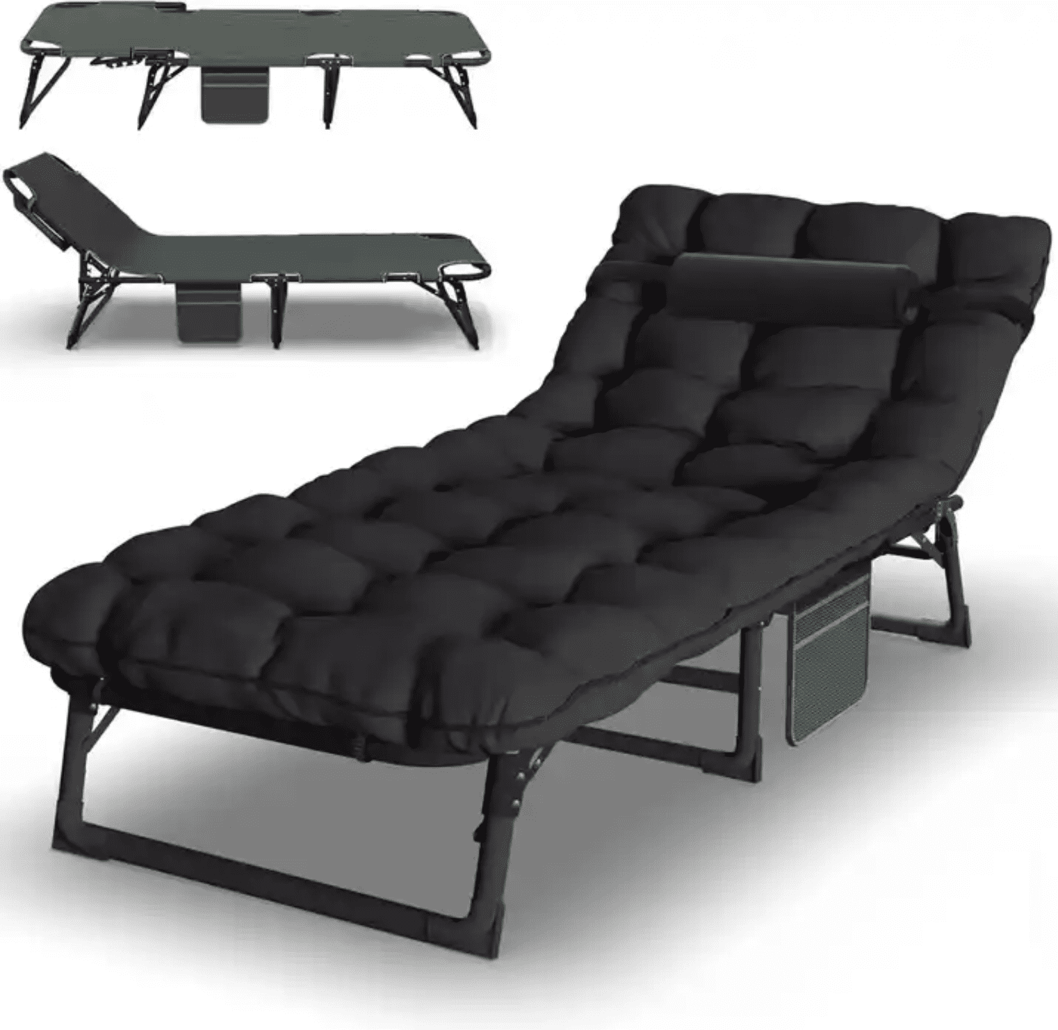 Łóżko Przenośne, Rozkładane, Polowe, kanadyjka z Materacem - Czarne - obrazek 4