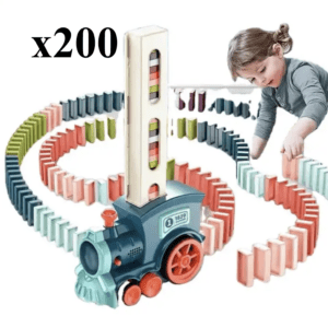 Interaktywny Pociąg, Kolejka układająca Domino dla Dzieci - Niebieska 200 klocków